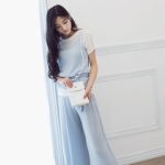 韓版寧靜藍背心套裝(顯瘦短袖上衣+吊帶背心+九分闊腿褲)